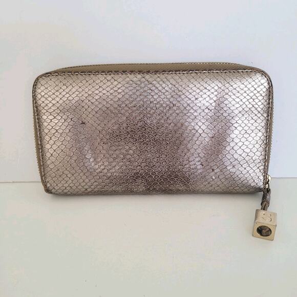 See By Chloe Leather Long Wallet Metalic Silver Zip Around Designer Clutch - Picture 2 of 8